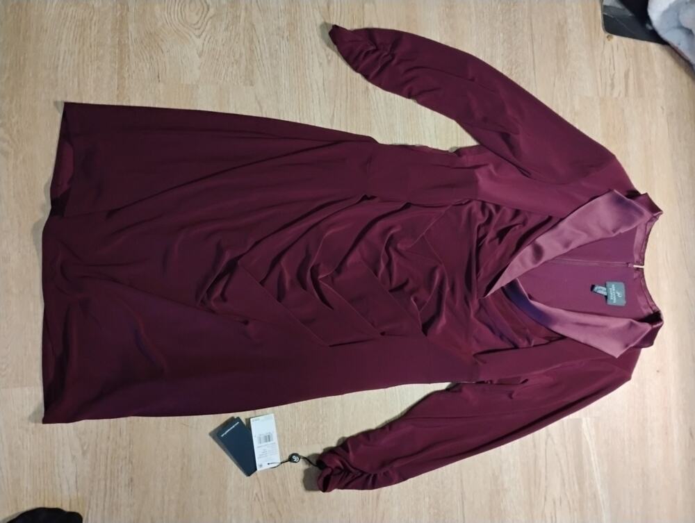Adrianna Papell Plus Jersey Tuxedo Dress Woman’s Plus Size 14w Red Wine Color